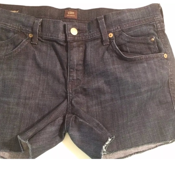 CITIZENS OF HUMANITY Cut Off Denim Jean Shorts Dark Blue Wash Mid Rise - Picture 3 of 6